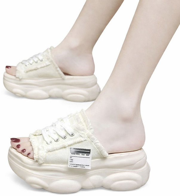 차쿠 푹신한 바닥 발편한 여성 통굽 사무실 키높이 7cm 굽 3가지 색상 슬리퍼