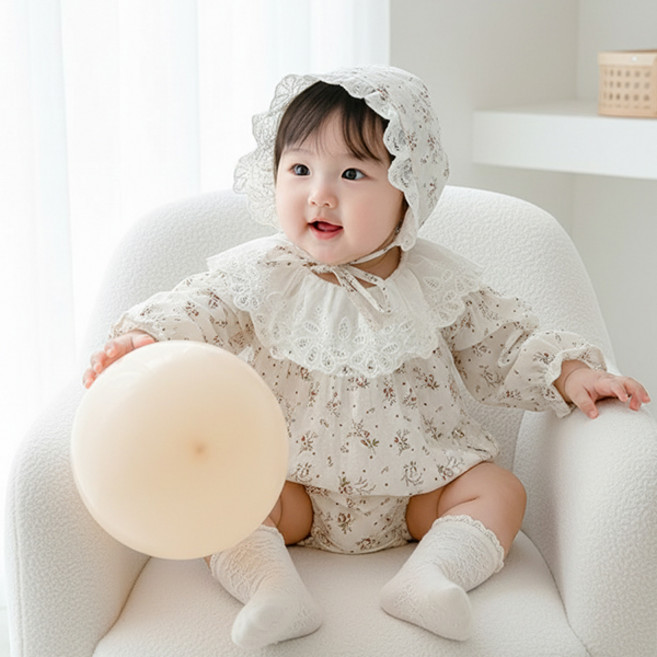 몽실이 플로럴 롬퍼 보넷세트 유아 신생아 아기 외출복 백일 사진촬영