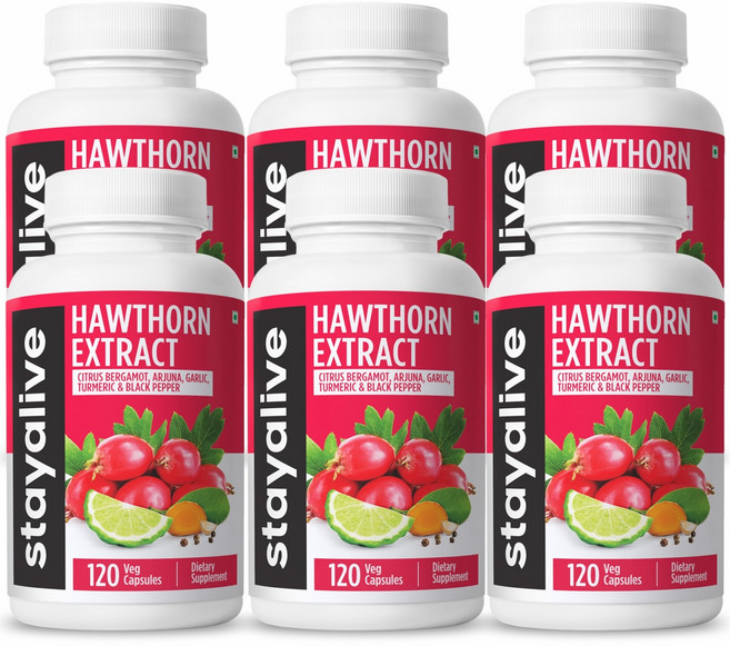 StayAlive (Usa 빠른 구매) 호손 베리 캡슐 시트러스 베르가못 마늘 강황 아르주나 및 블랙 페퍼 추출물 심혈관 심장 및 면역 체계 지원, 6개, 120정