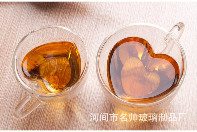愛心型隔熱雙層玻璃杯 馬克杯 咖啡牛奶杯 情侶水杯 聖誕禮物, 1個, 240ml 大（紙盒）