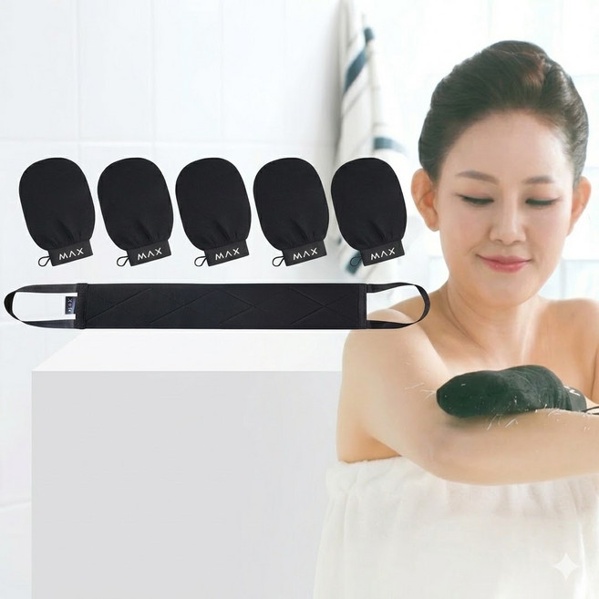 [뮤트빈] 맥스 때미리 때장갑 때타올 등밀이, 1세트, 6개입, 검정