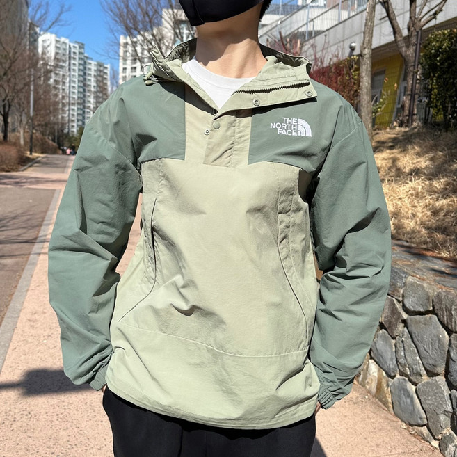 노스페이스 남녀공용 마운틴 아노락 바람막이 스포츠 등산 러닝 운동복 트레이닝복 하프 집업 자켓 카키