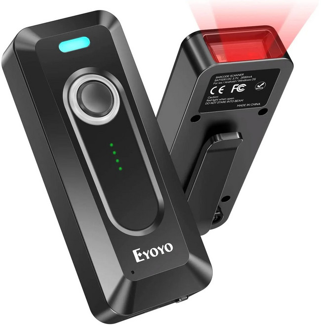 Eyoyo 무선 블루투스 바코드 스캐너 클립 포함 레벨 표시기 포함 휴대용 미니 QR 바코드 리더 2D 2000mAh 배터리