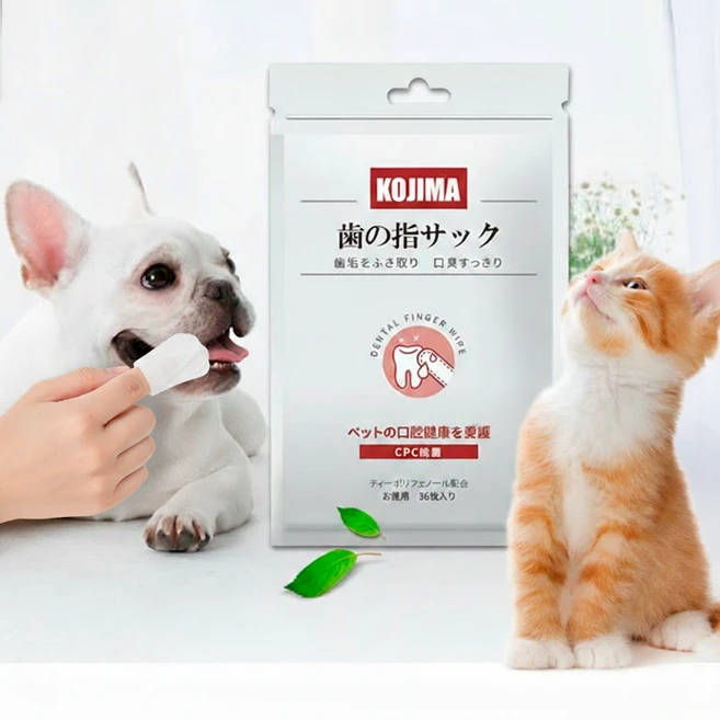 KOJIMA 반려동물 구강티슈 입냄새 개선 치아관리 강아지 고양이 덴탈핑거티슈, 1세트, 36개입 - 쿠팡