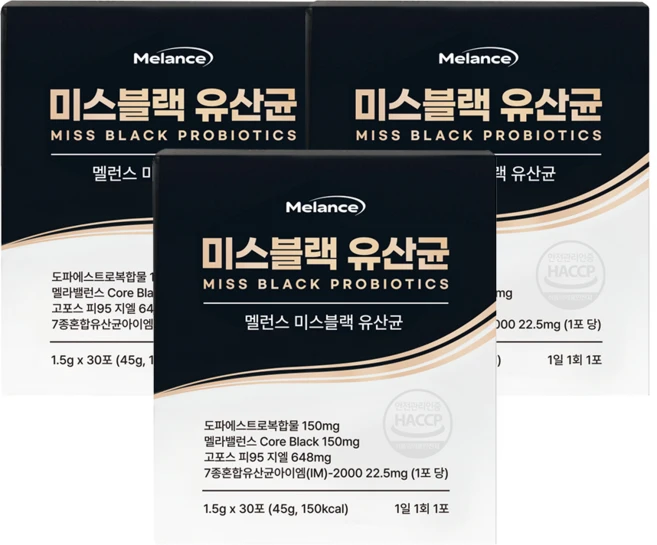 멜런스 미스블랙 여성전용 새치 블랙 유산균 50억 프로바이오틱스 멜라닌 모발 영양제 하수오 검은콩 블랙푸드, 3박스, 30정 - 쿠팡