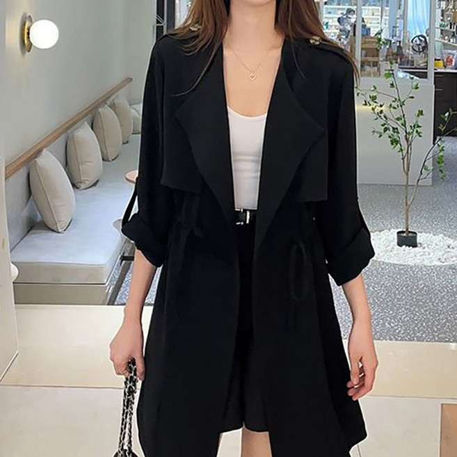 ORZQU 여름 여성 얇은 자외선 차단 코트 스트링 슬림핏 루즈핏 트렌치코트 상의