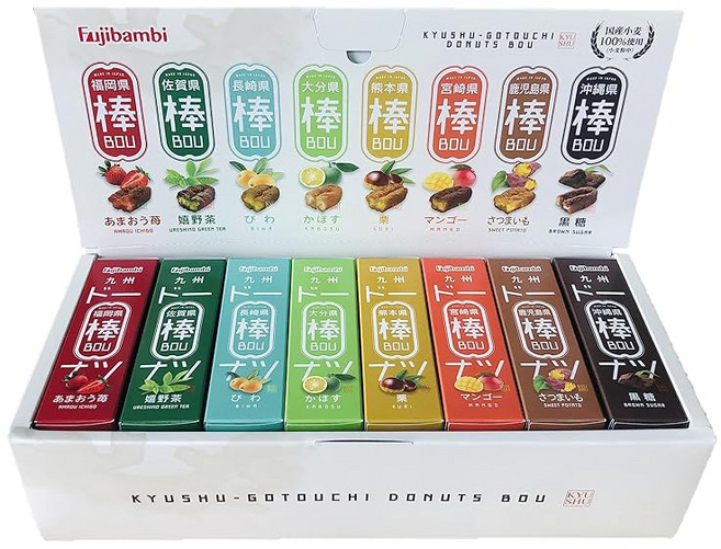 규슈 현지 도넛봉 어소트먼트 8종 각 3병 총 24개 세트 과자 과자 버라이어티 후지밤비, 1개