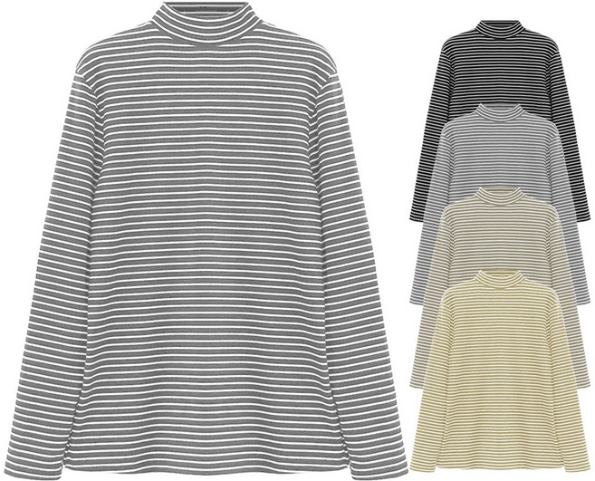 지오벤투 여성 양면기모 줄무늬 반목폴라 긴팔 티셔츠 터틀넥 겨울티