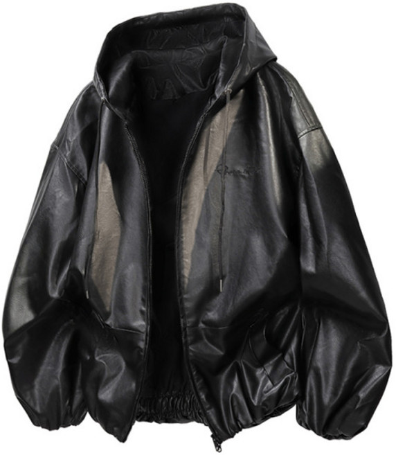 남녀공용 오버핏 인조가죽 후드점퍼 루즈핏 레더자켓 봄가을 겨울 누빔아우터