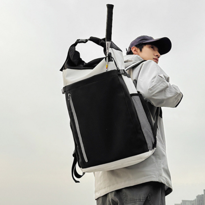 리커전 테니스 배드민턴 라켓 운동화 수납 가방 대용량 지퍼형 백팩, 1개, 화이트