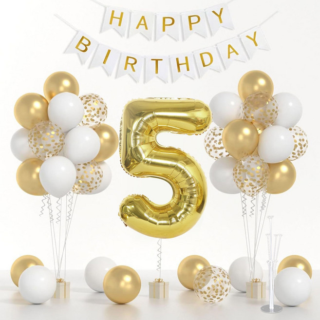 파티 용품 생일파티 풍선 올인원 세트, 1세트, 골드 5