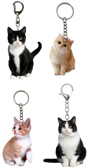 동물 애호가를 위한 우아한 고양이 열쇠고리 고양이 열쇠고리 가방 참 열쇠고리 세트 휴대용 열쇠고리 아크릴 질감 4종 세트, 1개, 기본