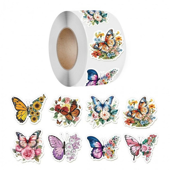 500pcs 나비 꽃 스티커 3.2cm, 1세트, 혼합(S731) 500개입