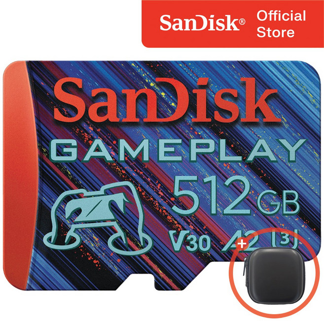 샌디스크 GamePlay 마이크로 SD 카드 닌텐도 스위치 스팀덱 전용 메모리 + 보관 케이스 패키지, 512GB, 1개