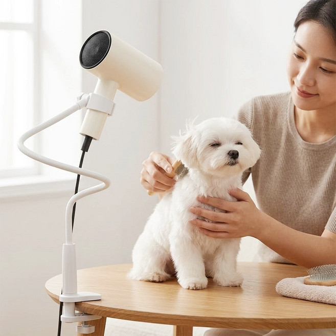 앙플러스 핸즈프리 강아지 헤어 드라이기 거치대, 1개, 화이트