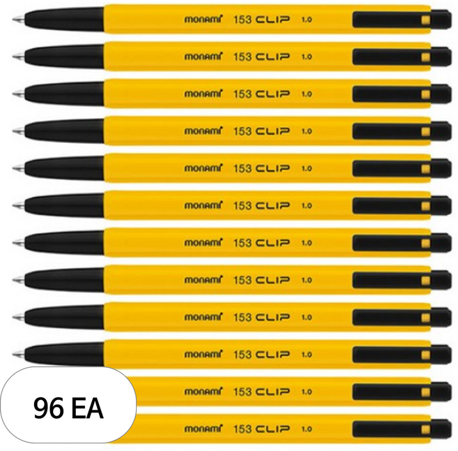 모나미 153 클립 볼펜 1.0mm, BLACK, 96개