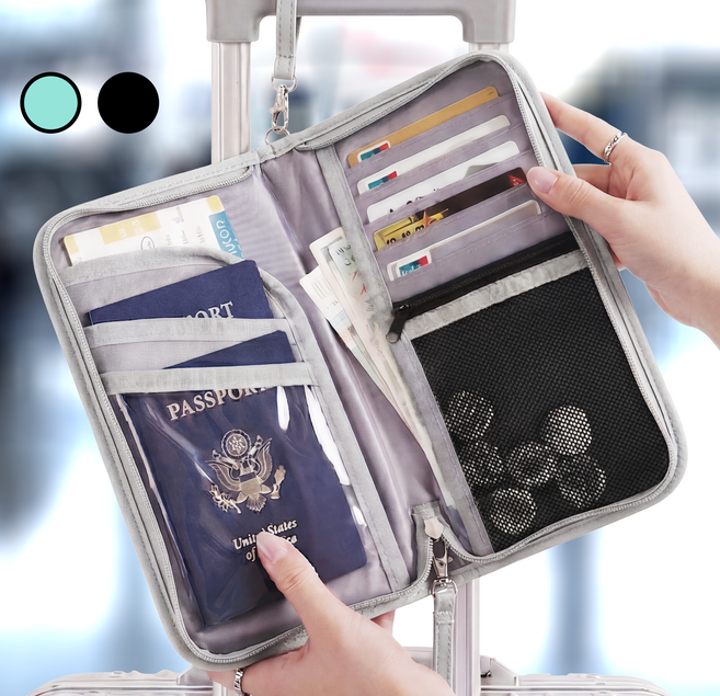 롬느 해킹방지 RFID 올인원 가족 여권 파우치 여행용 지갑