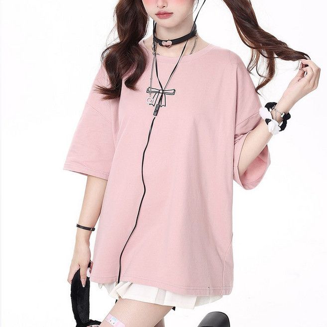 besteffie 여성용 귀여운 봄 여름 티셔츠 레이스업 디자인 캐주얼 루즈핏 탑 자체제작 K71 besteffie 여성 패션 프린트 티셔츠 반팔 봄 여름 면혼방 타이 디자인 루즈