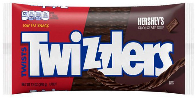 미국 트위즐러 트위스트 허쉬 초콜렛 젤리 340g Twizzlers Chocolate Twists Licorice Chewy Candy 12oz, 1개