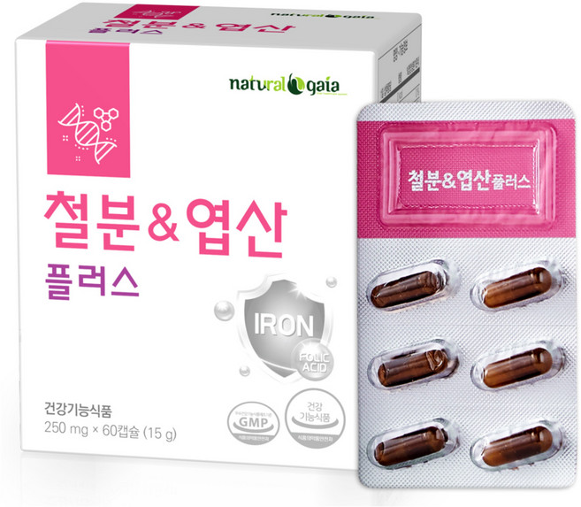 철분제 철분 철분영양제 비헴철 엽산 엽산제 엽산영양제 철분앤엽산플러스, 1개, 60정