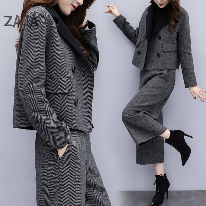 ZAJA 여성 모직 정장세트 자켓+바지 슬림핏 투피스