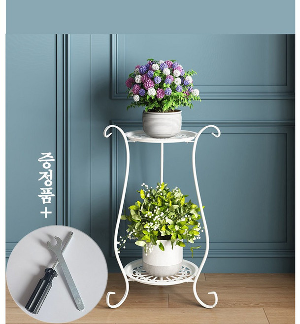 공구 증정 티지피 2단 철제 화분스탠드 화분받침대 선반, 화이트, 1개