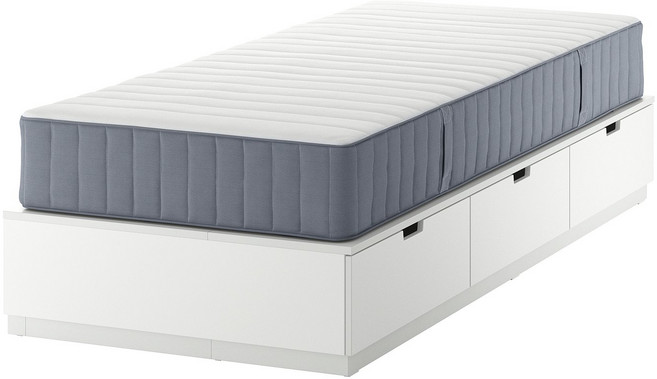 이케아 노르들리 수납침대프레임+매트리스 화이트/발레보그 싱글 (단단함), 화이트/발레보그 단단함