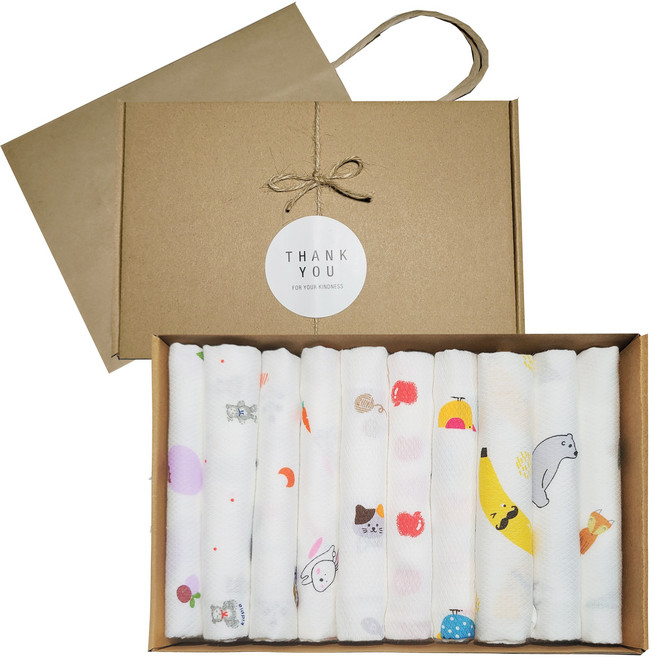 (엠보 가제손수건10P+선물상자+쇼핑백) 임신출산축하 선물세트 패키지 슈베베