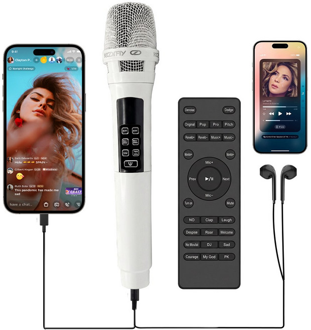 KOORFLY K6 PRO [오디오 인터페이스 내장] 고음질 노래방 마이크 무선 블루투스 콘덴서 방송용 유튜브, 프리미엄 화이트 (Premium White), K6 PRO [사운드카드 일체형 올인원 세트]
