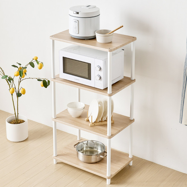 [색상리뉴얼행사중] 국내생산 튼튼한 조립식 시그니처 렌지대수납장 주방선반 밥솥다이, 3-2) 진열장형 4단-화이트우드