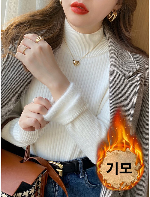 부엉구구 OW0007A 여성 겨울 캐주얼 슬림핏 기모 반폴라 이너티