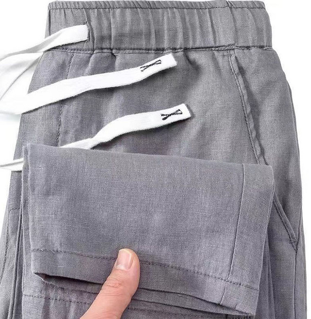 FANSYLI 남성 여름 린넨 바지 중장년 아빠 밴딩 정장 바지 빅사이즈 루즈핏 캐주얼 통바지 데일리 X2604A10