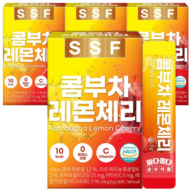 순수식품 콤부차 레몬 체리 분말 스틱 4박스(120포) 스코비 영국산 비타민C 난소화성말토텍스트린, 5g, 30개입, 4개