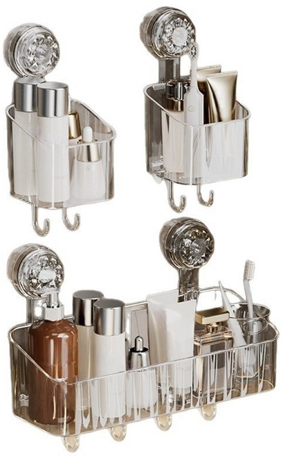 강력흡반 구멍없이 설치 대용량 수납함 샤워실 화장품 키친 조미료 비누 다용도 거치대, 회색