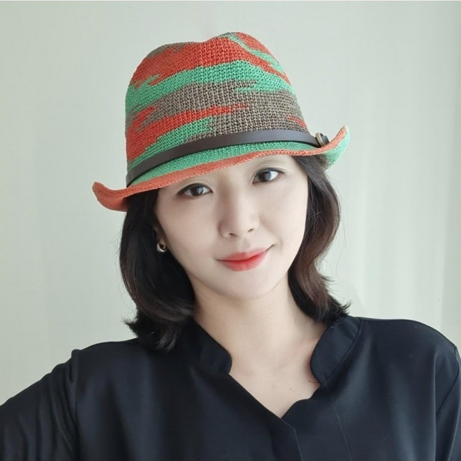 카모 지사 페도라 라피아 중절모 여름 중년 밀짚 모자