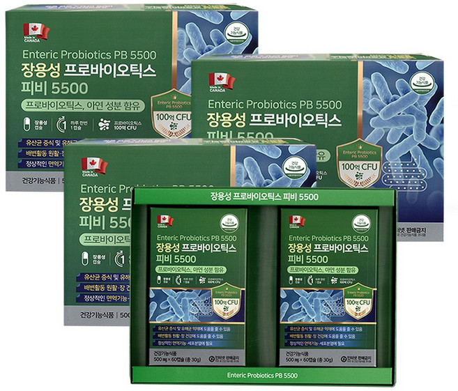 캐나다직수입 장용성 프로바이오틱스 피비 5500, 3개, 120정