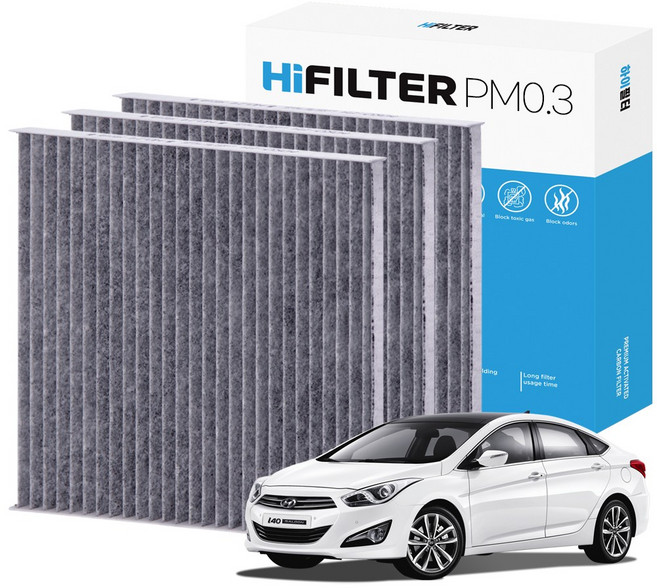 2+1 하이필터 PM 0.3 활성탄 자동차 에어컨 필터 현대, 3개, i40 (VF) HI-D104