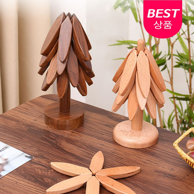 살림장인 인플루언서 추천 접이식 원목 트리 냄비 받침, 1개, 월넛