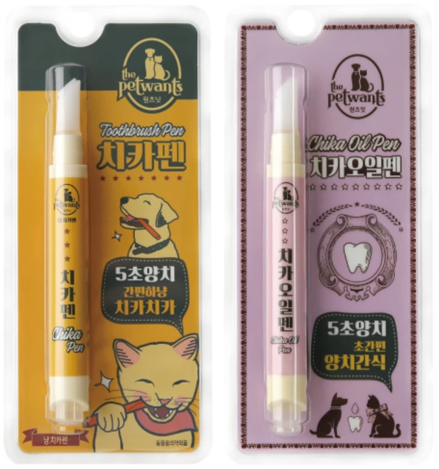 더펫원츠 치약칫솔일체형 고양이 치석케어 2종 세트, 고양이용(냥.치카펜+치카오일펜), 1개 - 쿠팡