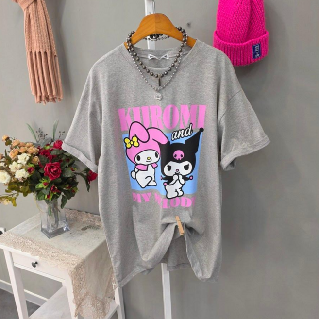 핑크 크롬 컬러캐릭터 반팔티셔츠