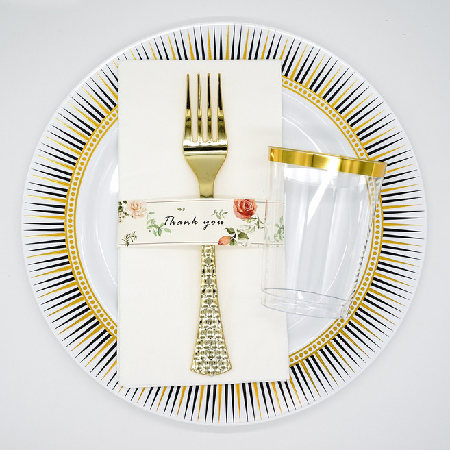 쓱싹 10인 우아한 식탁 40P 고급 일회용 파티 골드 화이트 접시 식기 세트, 1세트, 1세트