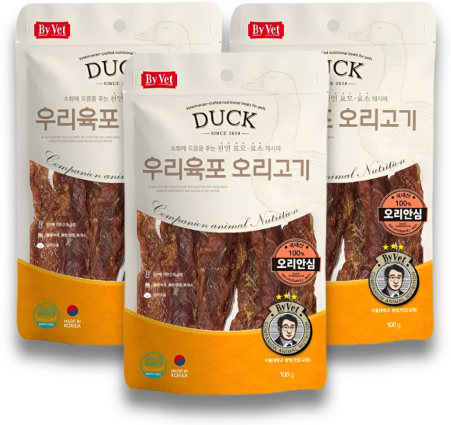 국내산 우리육포 강아지 간식, 오리안심, 100g, 3개