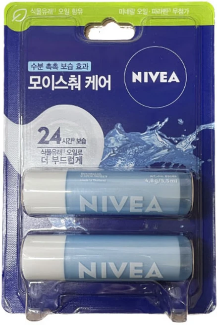니베아 립케어 모이스춰 케어 4.8g x2 립밤, 단품, 2개 - 쿠팡