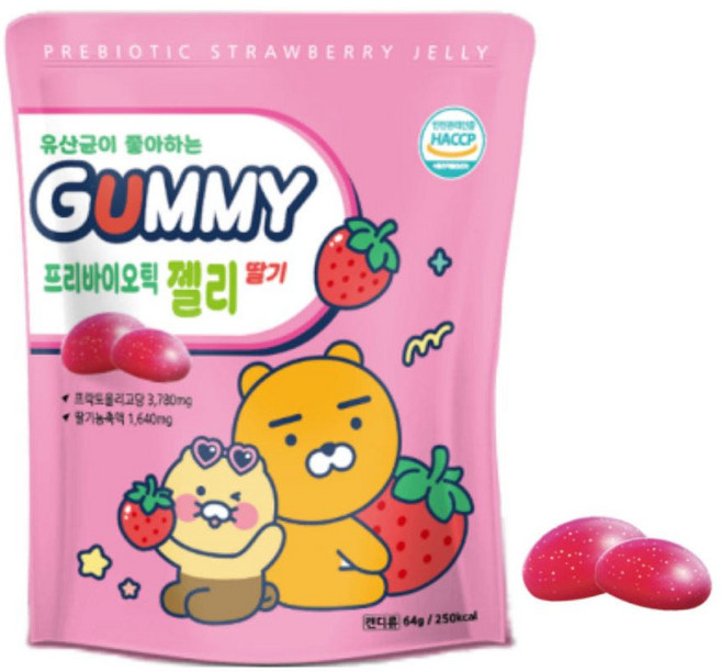 어린이 유산균젤리 / 프락토 올리고당 유산균 먹이가 되는 프리바이오틱스 어린이 키즈 영양구미 / 프리바이오틱젤리 국산딸기 농축액, 64g, 1개