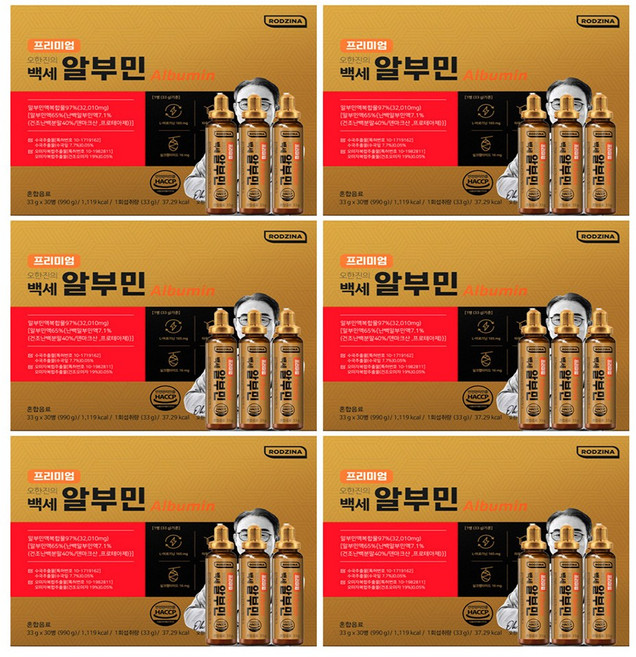 오한진 프리미엄 백세 마시는 고함량 알부민 (30병 1박스), 990g, 6개