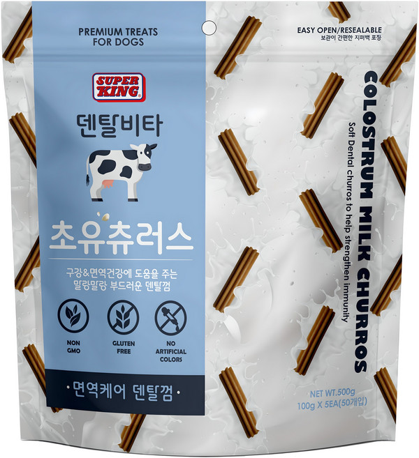 슈퍼킹 강아지 덴탈비타 초유츄러스 덴탈껌 50개입, 면역케어, 500g, 1개