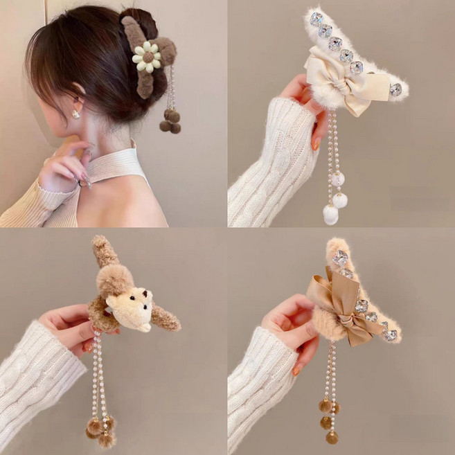 ZMBIRD 4종세트 털공 태슬 헤어 털집게핀 겨울 N2639