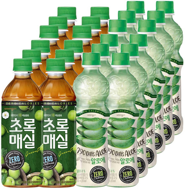 초록매실 제로 500mL 12개 + 자연은 알로에 제로 500mL 12개, 24개