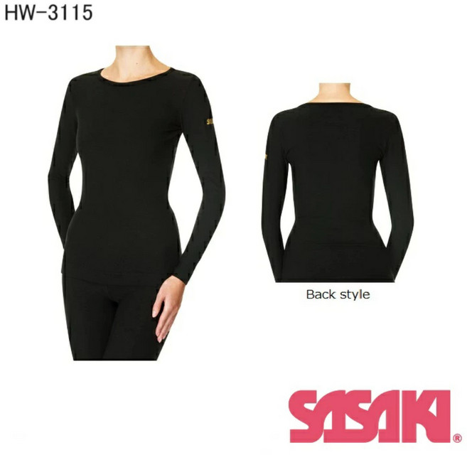 SASAKI 사사키 리듬체조 보트넥 기모 긴팔 겨울 상의 타이즈 레오타드 HW-3115, 1개, B(블랙)