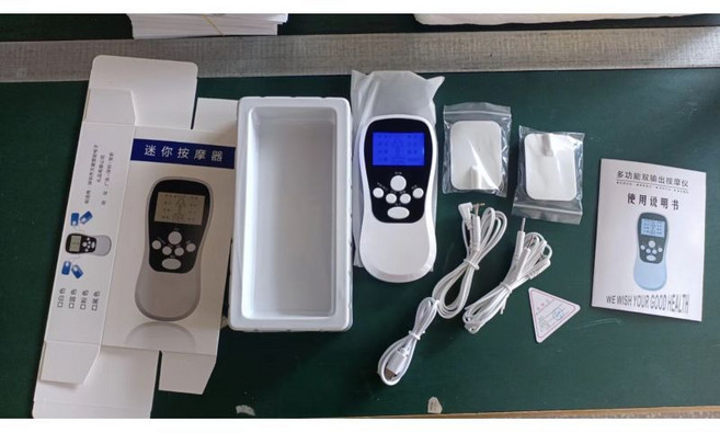 迷你按摩器 雙孔輸出 充電式按摩儀, 白色針式標準款（1拖2線+4貼片）